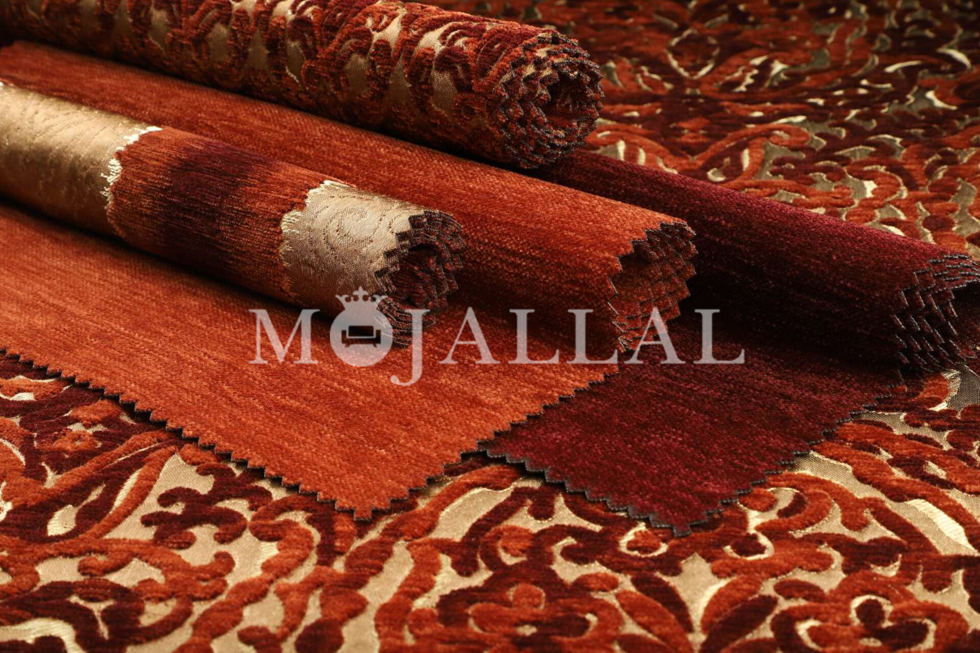 پارچه مبلی آراد بافته شده با دو نخ شانل رنگ زرشکی و سماقی