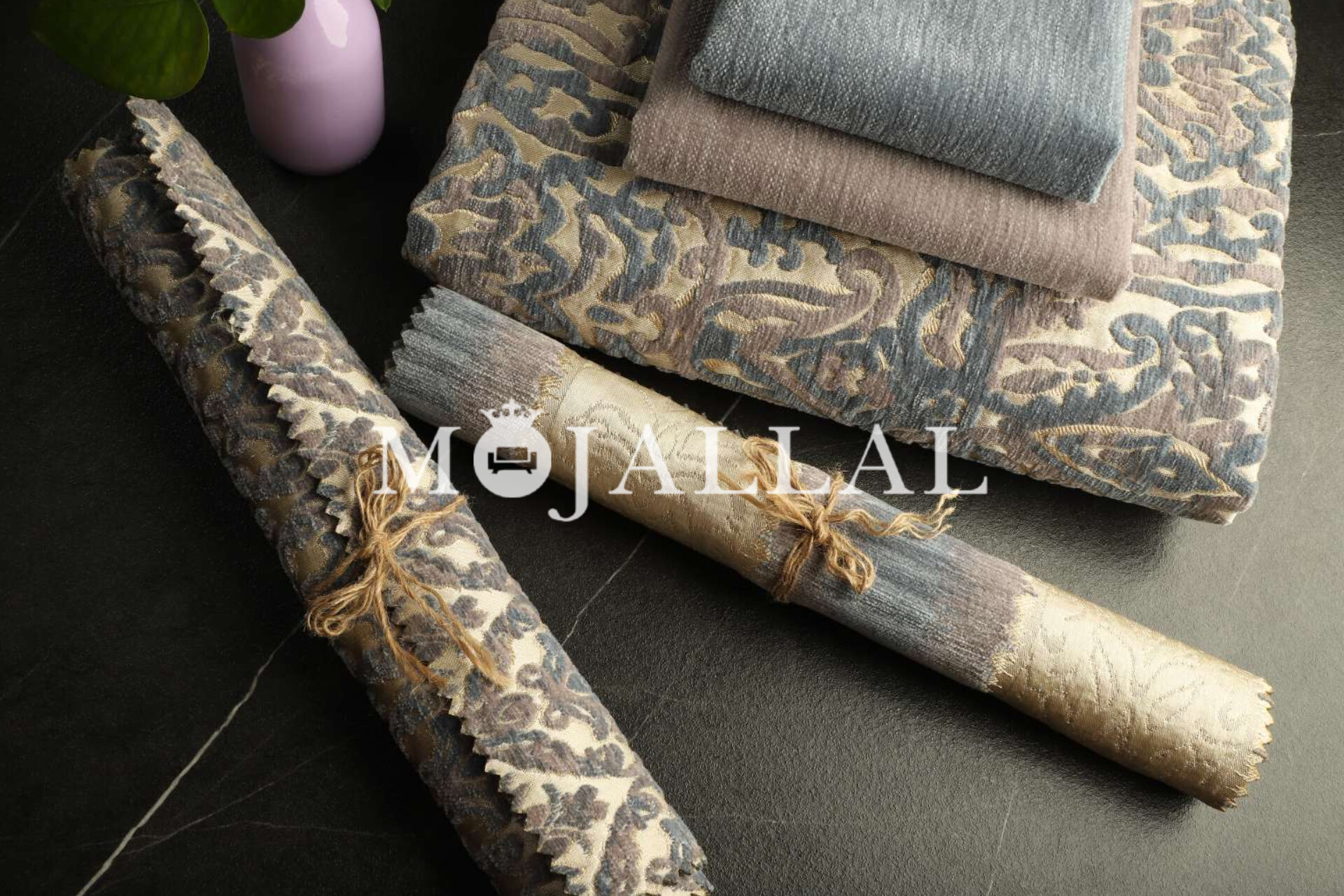 پارچه مبلی شانل آراد بافته شده با دو نخ آبی و طوسی