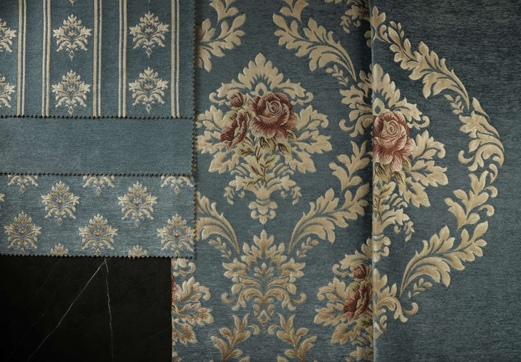 قیمت و خرید پارچه مبلی شانل رزالین در چهار طرح و یک ساده رنگ آبی_قیمت و خرید پارچه مبلی در حد ترک