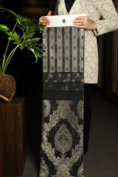 پارچه کاترین بافته شده در چهار طرح و یک ساده رنگ دودی _قیمت و خرید پارچه مبلی ترک